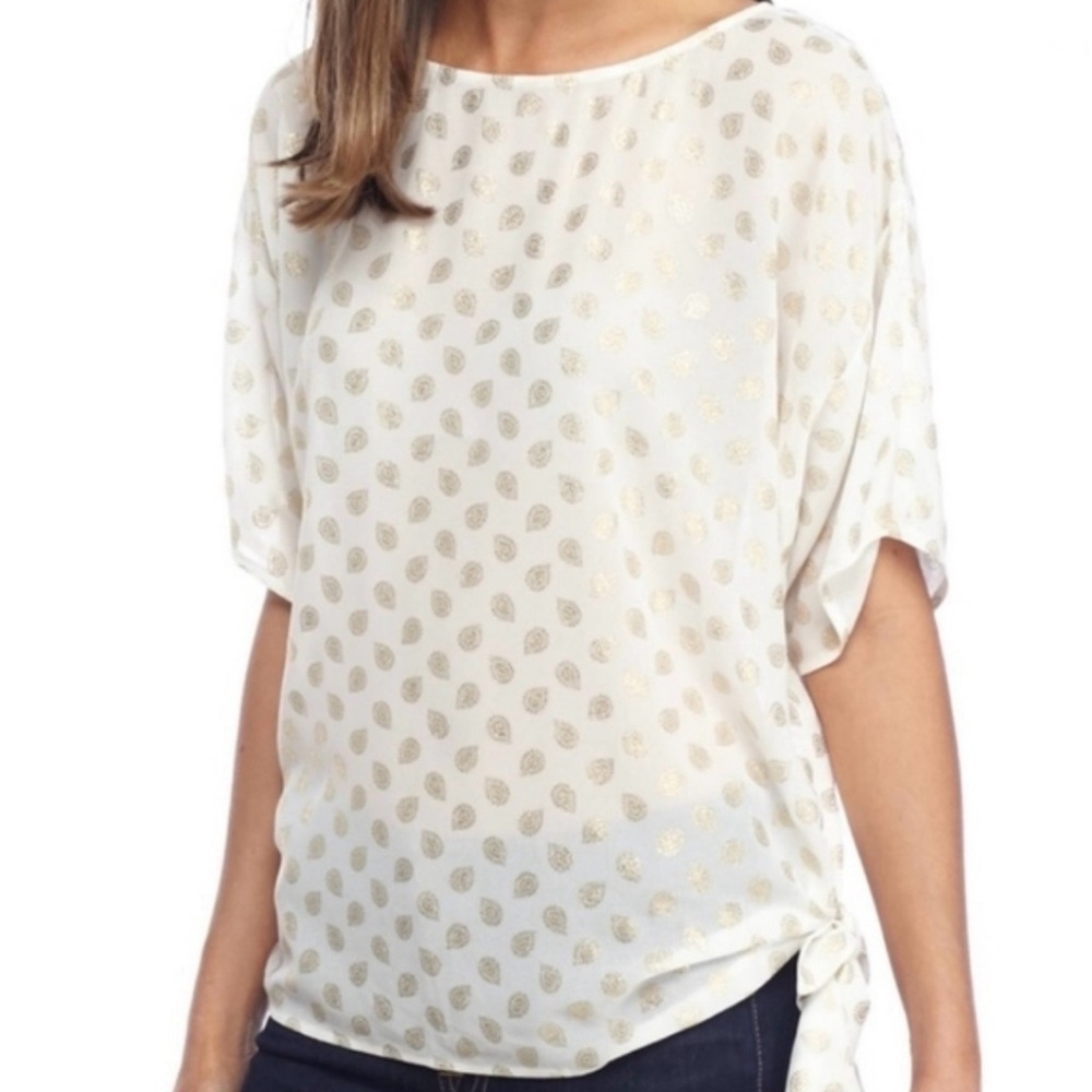 NWOT | Michael Kors | White & Paisley Gold Foil Side Tie Top | Size XL